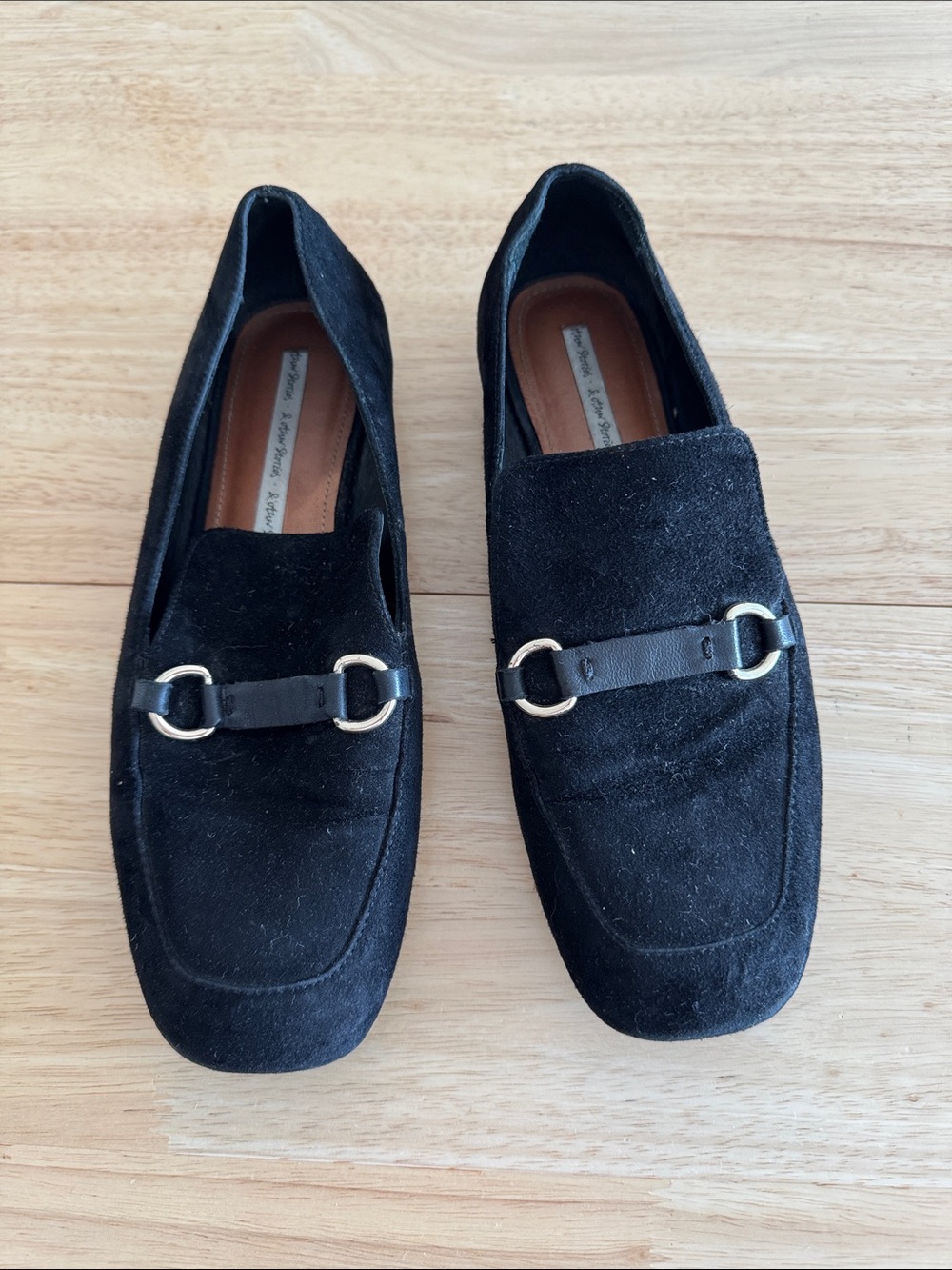 & Other Stories Black Suede Loafers with Gold Bit